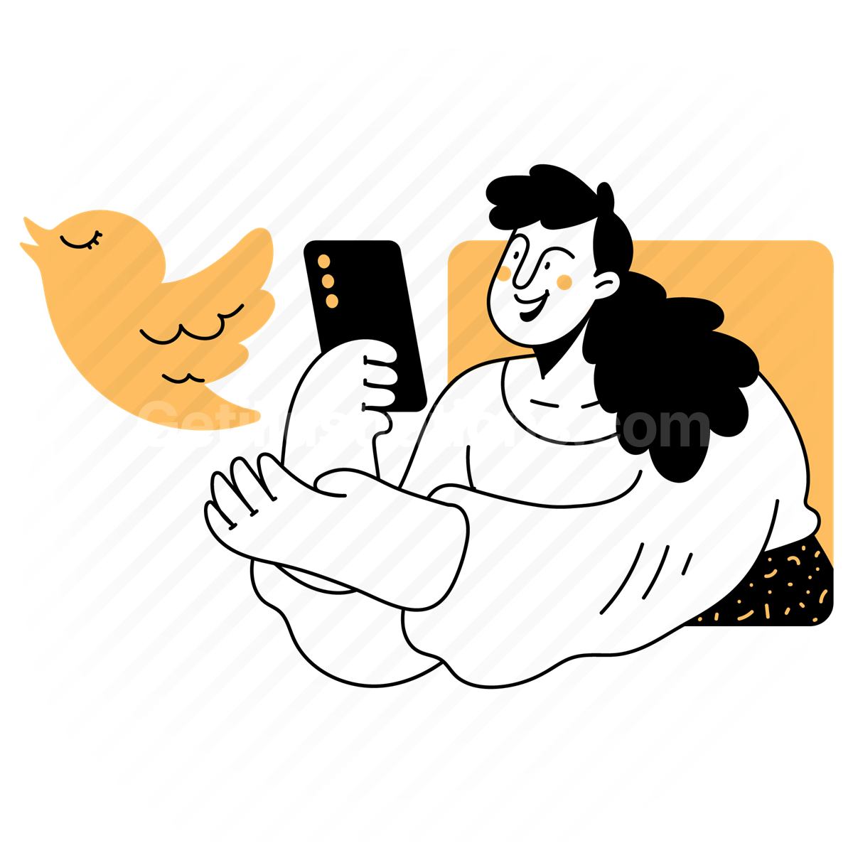 bird, tweet, animal, mobile, smartphone, phone, woman, people